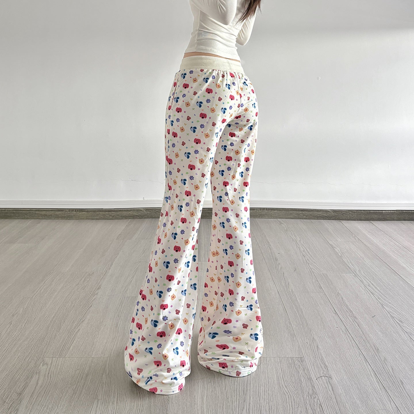 Drawstring print contrast low rise wide leg pant | Festival Outfits Women
