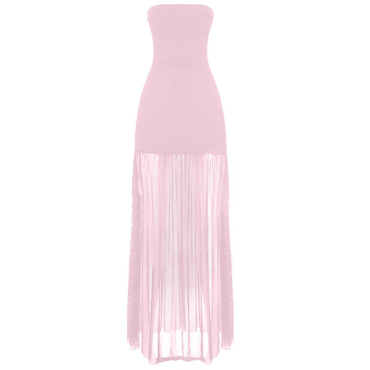 Slit mesh ruched backless tube maxi dress | Festival Outfits Women