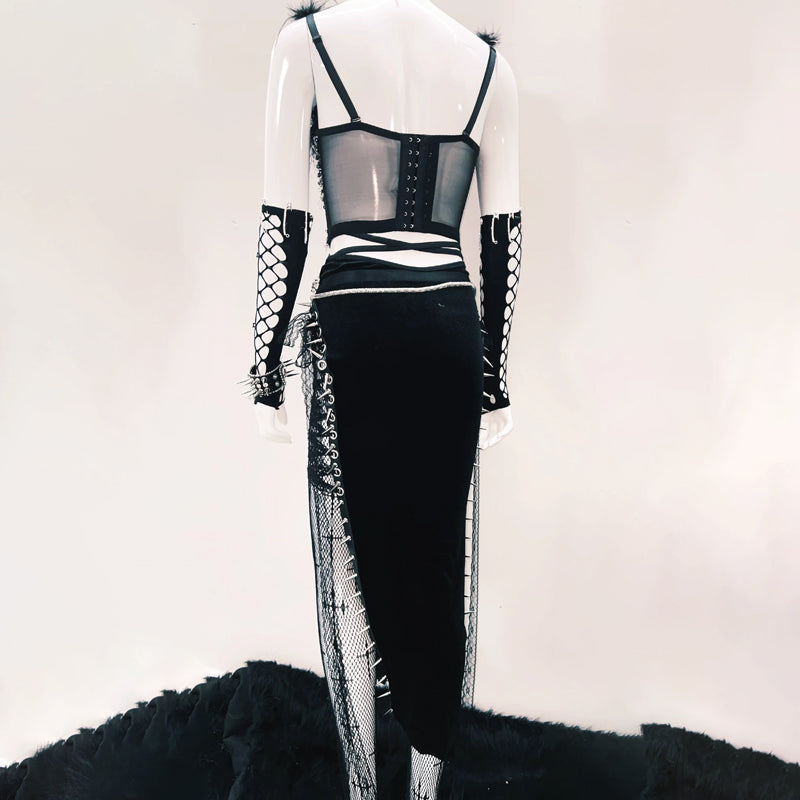 Feather v neck metal chain backless cami top | Festival Outfits Women