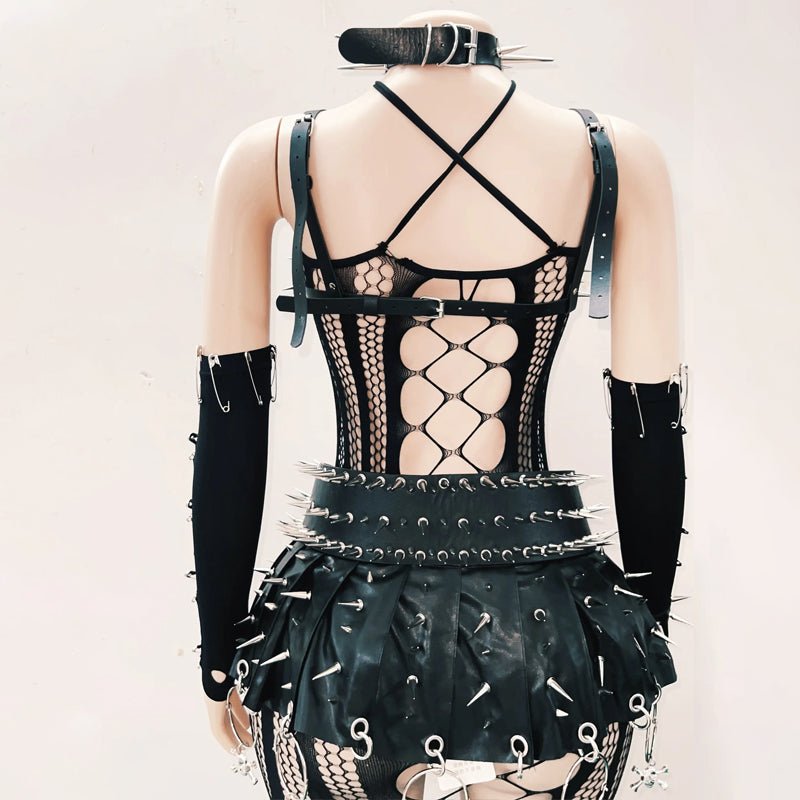 Hollow out rivet skull applique cami cut out top | Festival Outfits Women