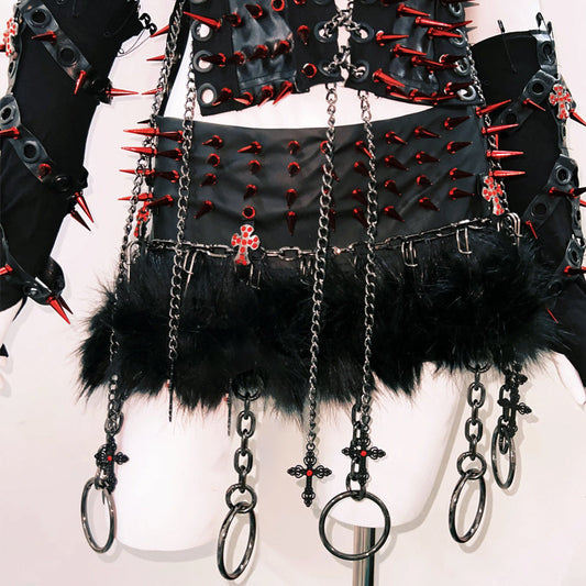 Metal chain lace up rivet applique zip-up top | Festival Outfits Women