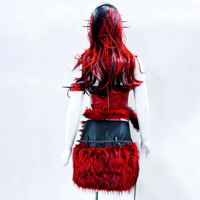 Metal chain o ring fluffy PU leather tube top | Festival Outfits Women