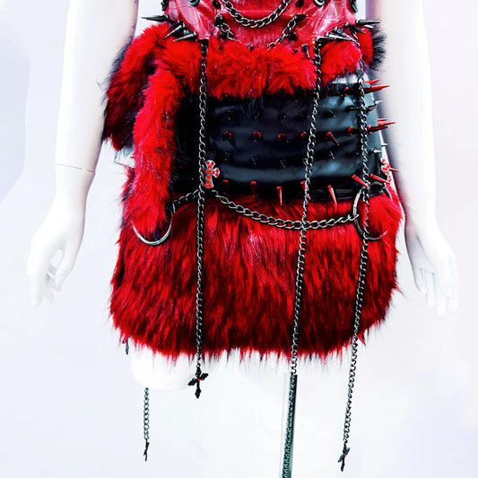 Metal chain o ring fluffy PU leather tube top | Festival Outfits Women