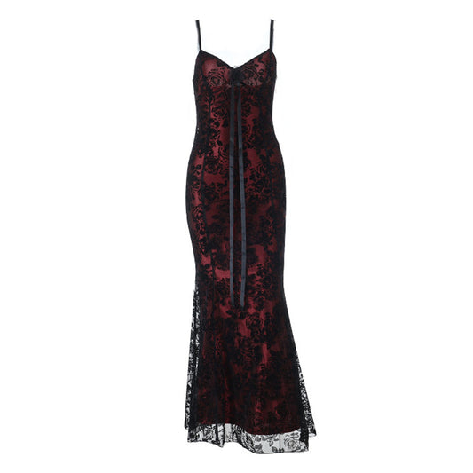 V neck flower applique lace cami maxi dress | Festival Outfits Women