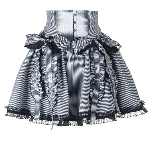 Striped print lace hem bowknot mini skirt | Festival Outfits Women