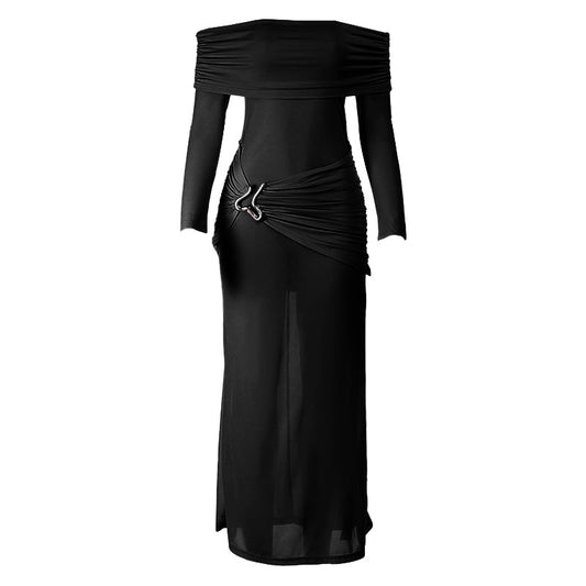 Off shoulder long sleeve ruched maxi dress | Festival Outfits Women