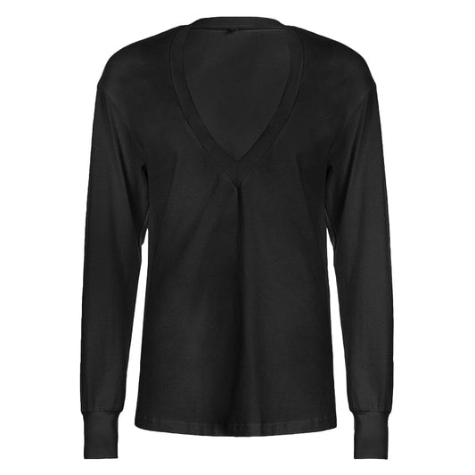Deep v neck long sleeve solid top | Festival Outfits Women