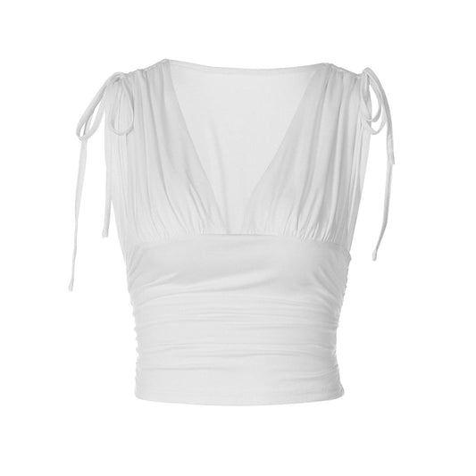 V neck ruched drawstring crop top | Festival Outfits Women