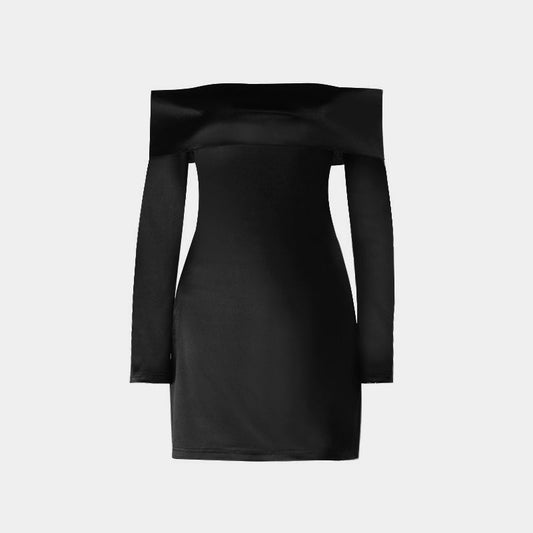 Off shoulder long sleeve zip-up solid mini dress | Festival Outfits Women