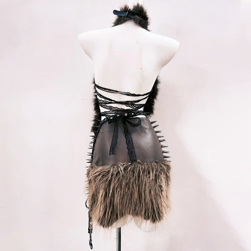 Fluffy bowknot halter backless tube top | Festival Outfits Women