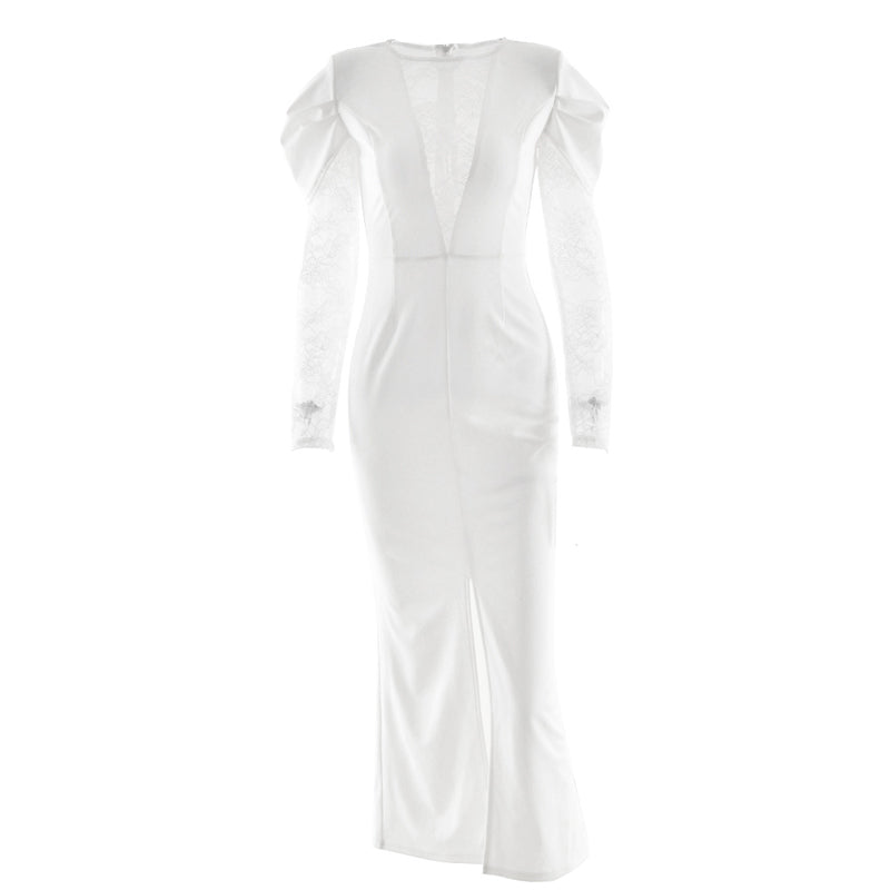 Long sleeve v neck lace slit maxi dress | Festival Outfits Women