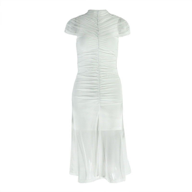 High neck short sleeve ruched maxi dress | Festival Outfits Women