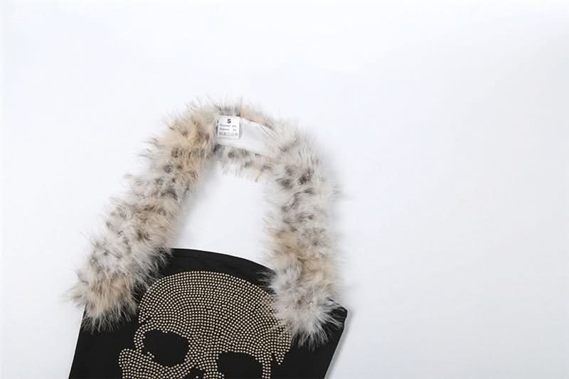 Halter skull beaded fluffy top | Festival Outfits Women
