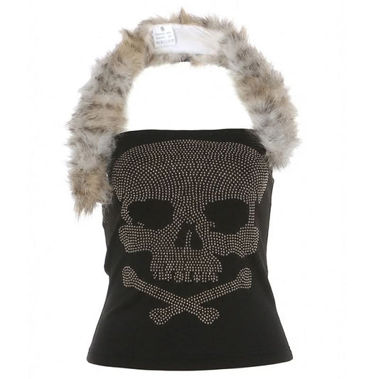 Halter skull beaded fluffy top | Festival Outfits Women