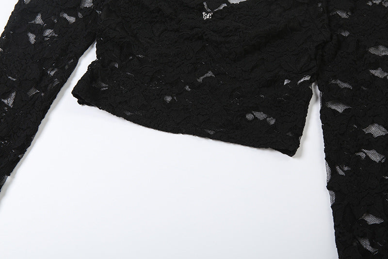 Long flared sleeve lace ruched crop top | Festival Outfits Women