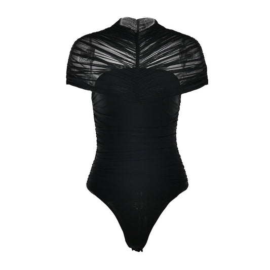 Crewneck ruched button solid bodysuit | Festival Outfits Women