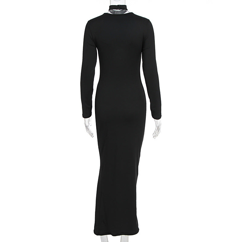 Long sleeve hollow out crewneck solid cut out midi dress | Festival Outfits Women