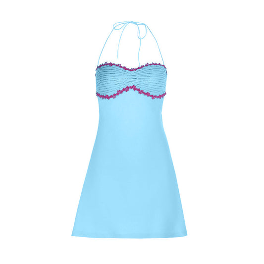 Self tie halter backless contrast mini dress | Festival Outfits Women