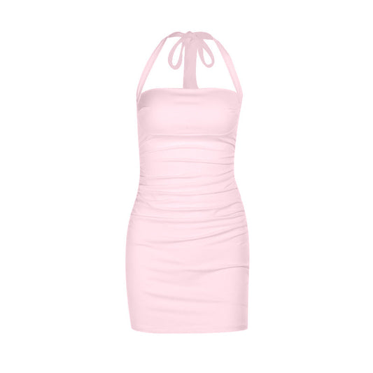 Ruched square neck halter self tie mini dress | Festival Outfits Women