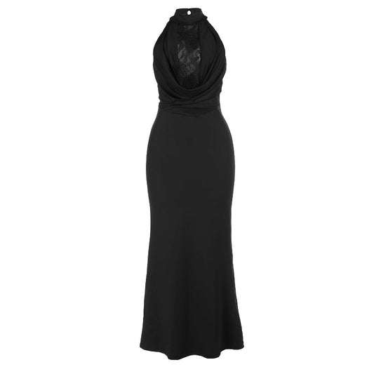Halter crewneck lace backless solid maxi dress | Festival Outfits Women