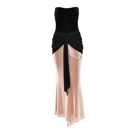 Ruched backless contrast tube maxi dress | Festival Outfits Women