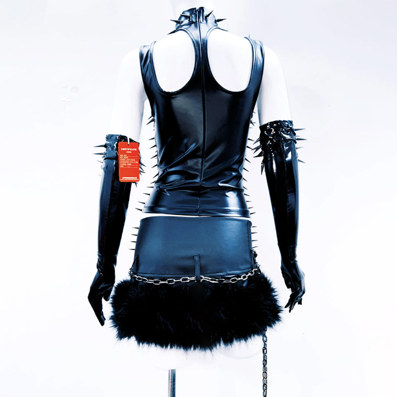 High neck hollow out PU leather rivet applique cut out top | Festival Outfits Women