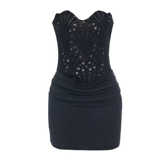 Self tie pleated backless solid tube mini dress | Festival Outfits Women