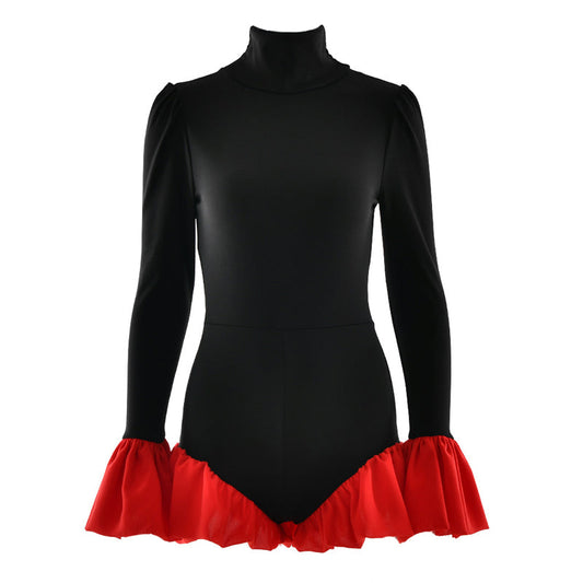 High neck long flared sleeve zip-up contrast romper | Festival Outfits Women