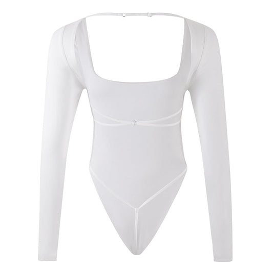 Long sleeve square neck cross back solid bodysuit | Festival Outfits Women