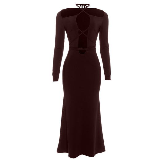 Cross front hollow out long sleeve self tie maxi dress | Festival Outfits Women