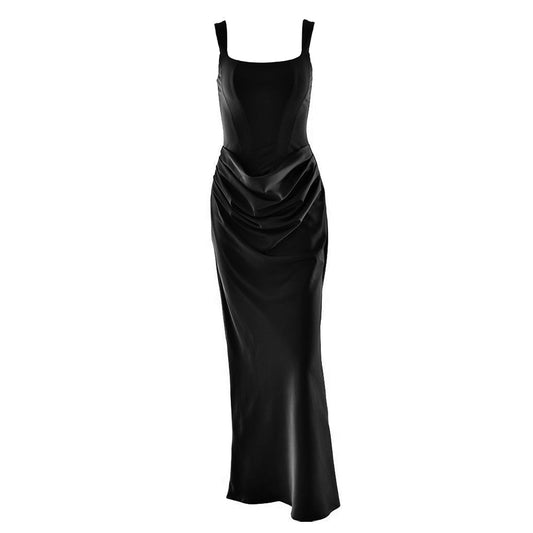 Ruched u neck backless solid cami maxi dress | Festival Outfits Women