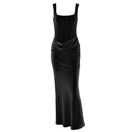Ruched square neck backless satin cami maxi dress | Festival Outfits Women