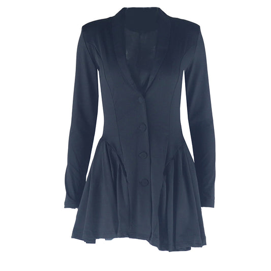 Long sleeve v neck pleated button padded mini dress | Festival Outfits Women