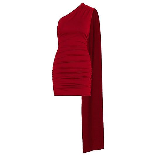 Irregular one shoulder ruched solid mini dress | Festival Outfits Women