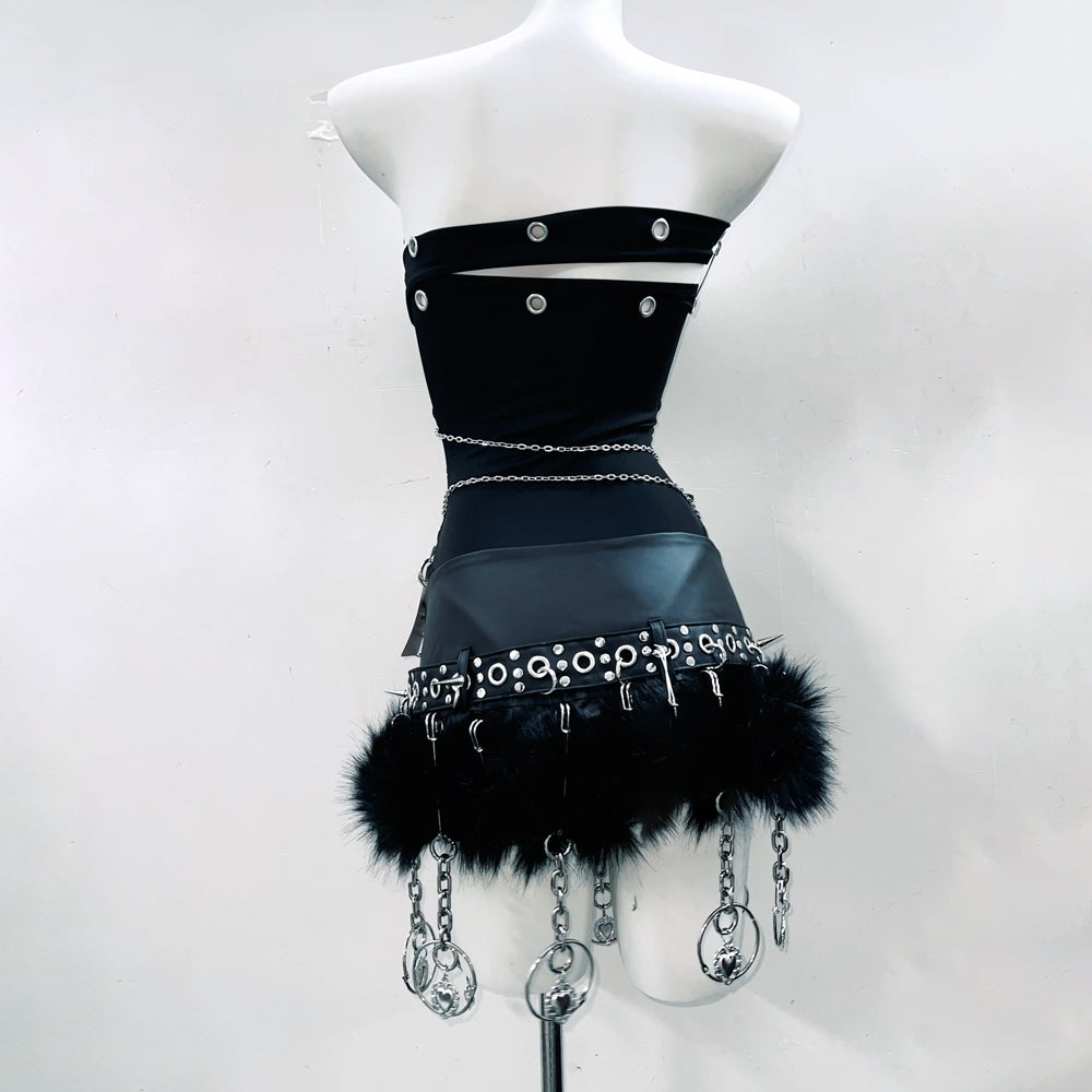 Hollow out metal chain o ring backless tube bodysuit | Festival Outfits Women