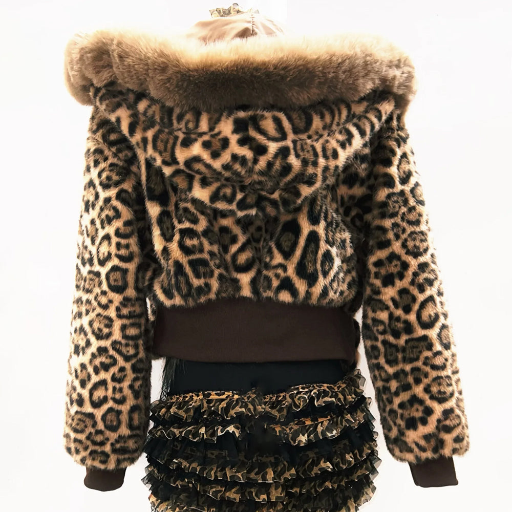 Leopard print long sleeve hoodie fluffy bowknot top | Cheetah Print Top | Festival Outfits Women
