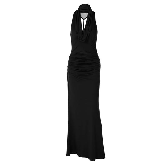 Ruched cowl neck backless solid maxi dress | Festival Outfits Women