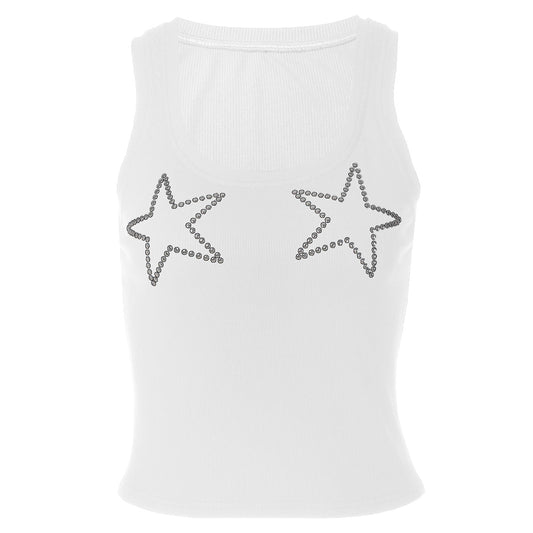 Beaded u neck ribbed sleeveless tank top | Festival Outfits Women