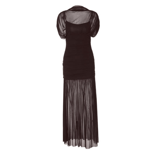 Mesh ruched short sleeve solid maxi dress | Festival Outfits Women