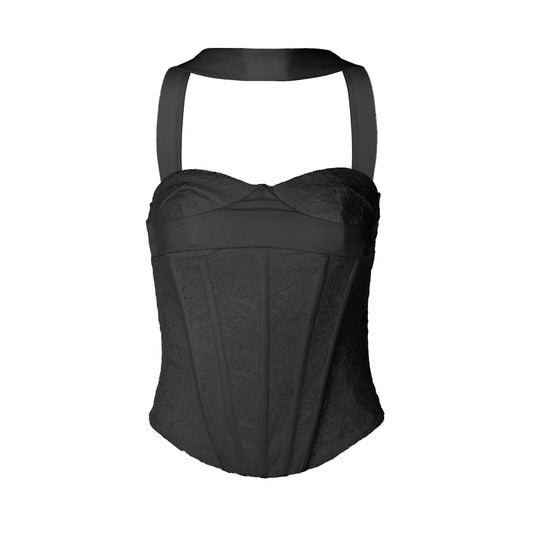 Halter lace corset zip-up backless solid top | Festival Outfits Women