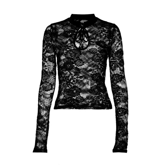 Long sleeve lace hollow out self tie see through top | Festival Outfits Women