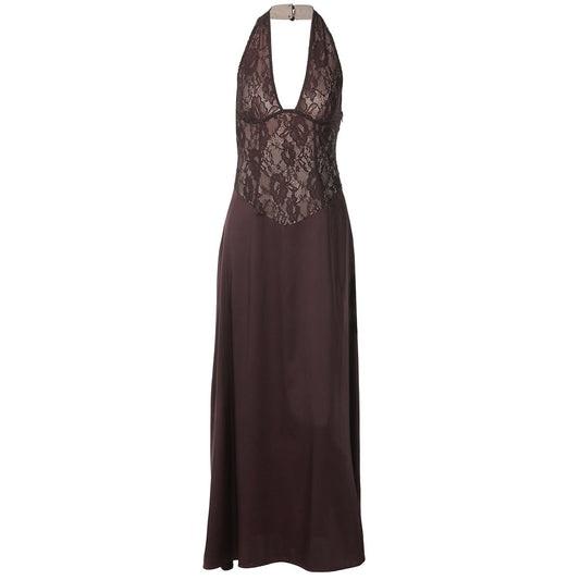 Halter v neck lace backless maxi dress | Festival Outfits Women