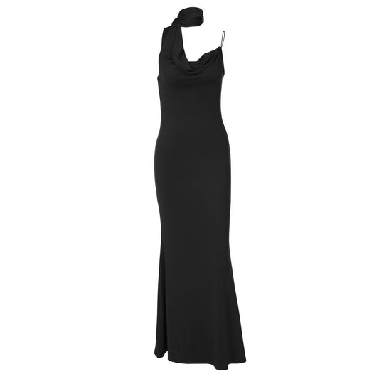 Irregular cowl neck backless spaghetti strap maxi dress | Festival Outfits Women