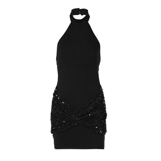 Glitter ruched button halter backless mini dress | Festival Outfits Women