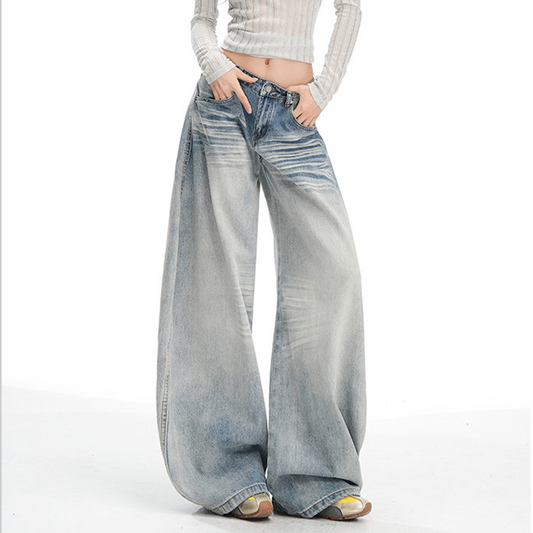 Stitch pocket button low rise wide leg | Baggy Low Rise Jeans | Festival Outfits Women