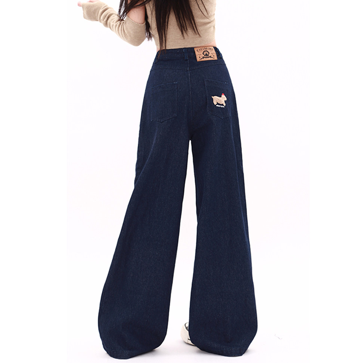 Bowknot embroidery button zip-up wide leg | Baggy Low Rise Jeans | Festival Outfits Women
