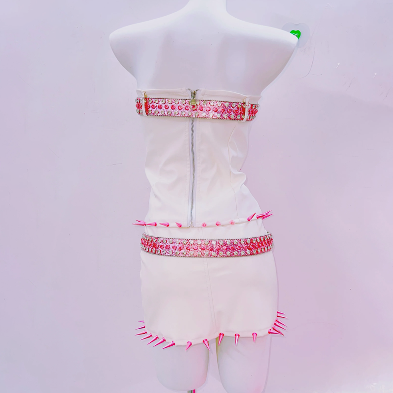 Metal chain beaded hollow out rivet applique tube top | Pastel goth | Festival Outfits Women