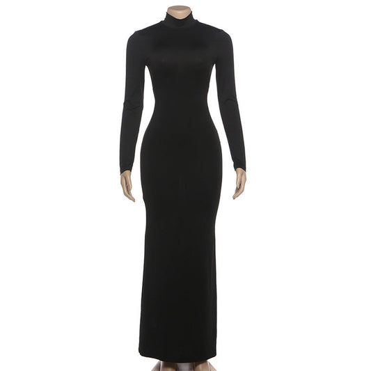 Long sleeve high neck backless self tie maxi dress | Festival Outfits Women