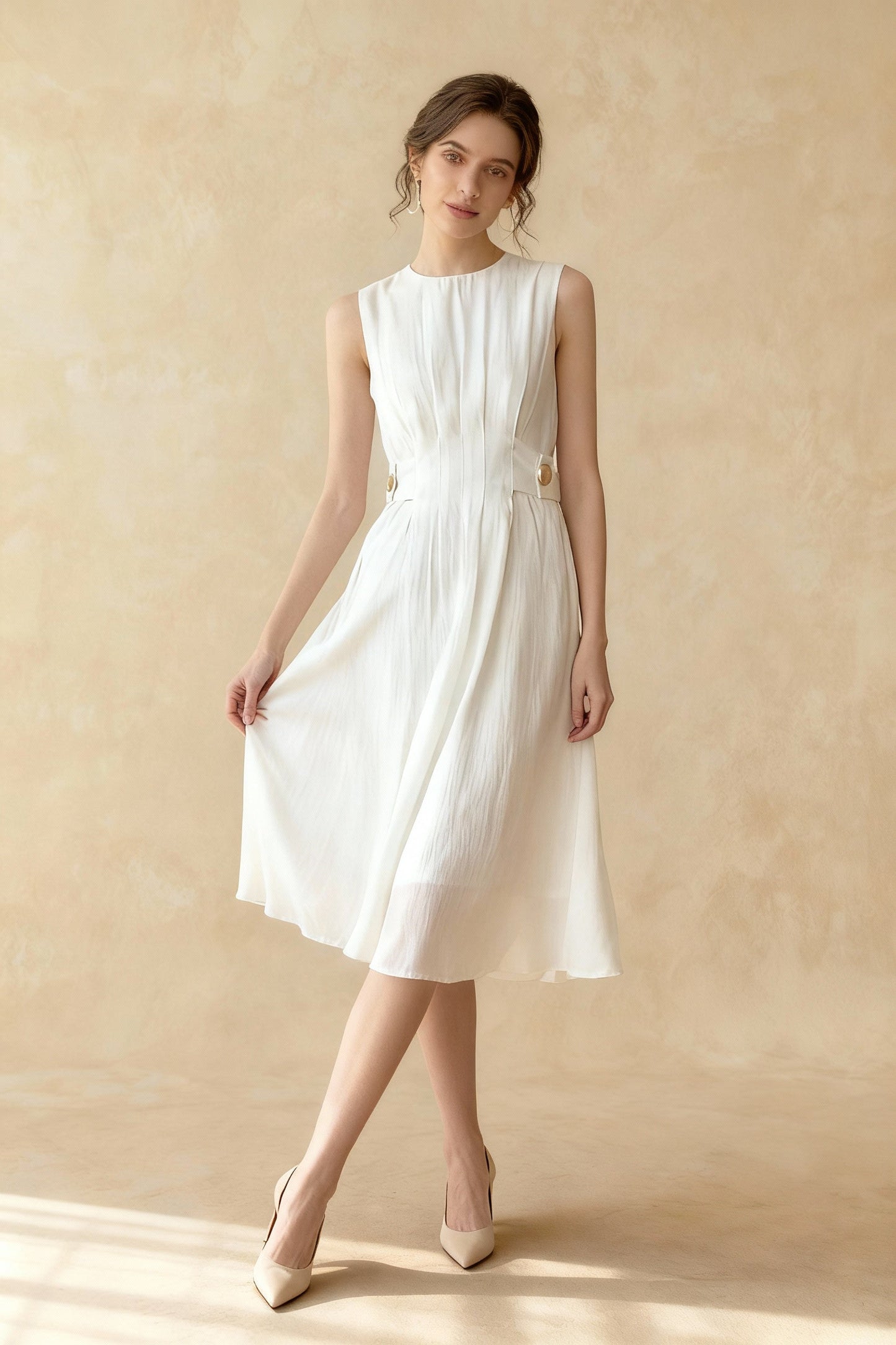 Button Embellished Long Trendy Sleeve Midi Dress