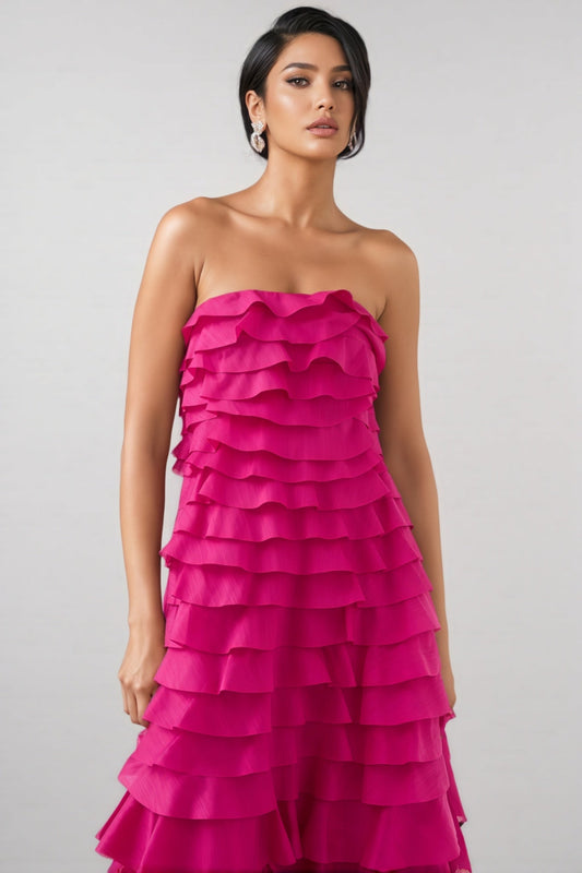 Elija Pink Ruffled Layered Maxi Dress